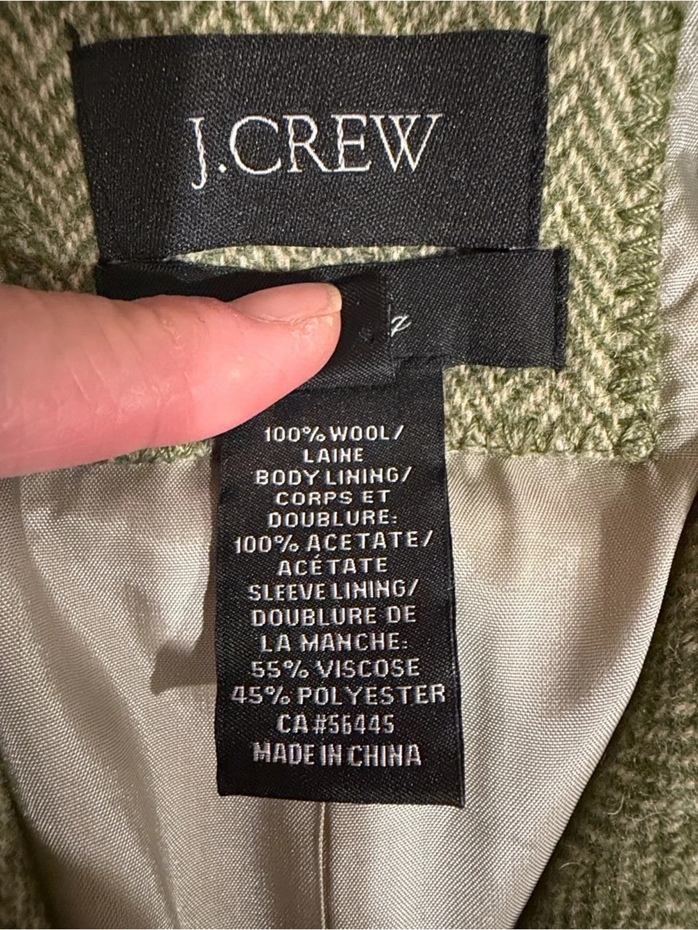 J. Crew Olive Hacking 100% wool Blazer